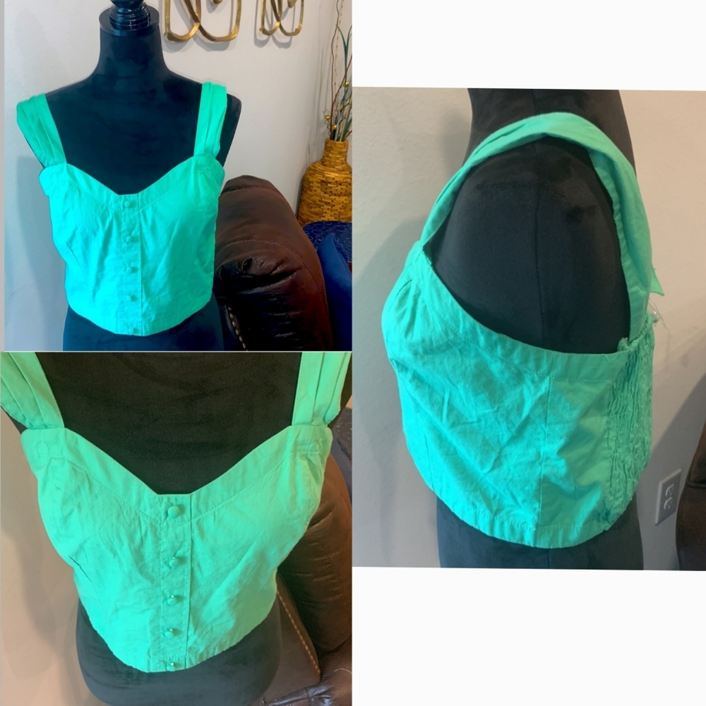 SIM and SAM Green Faux Button Bustier Top